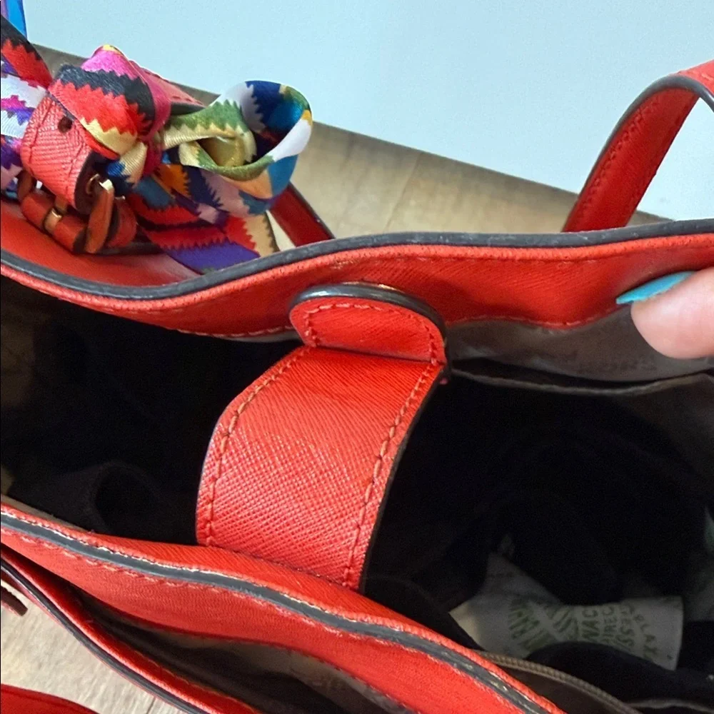 Michael Kors Red Orange tote Bag coated leather gold purse handbag MK designer